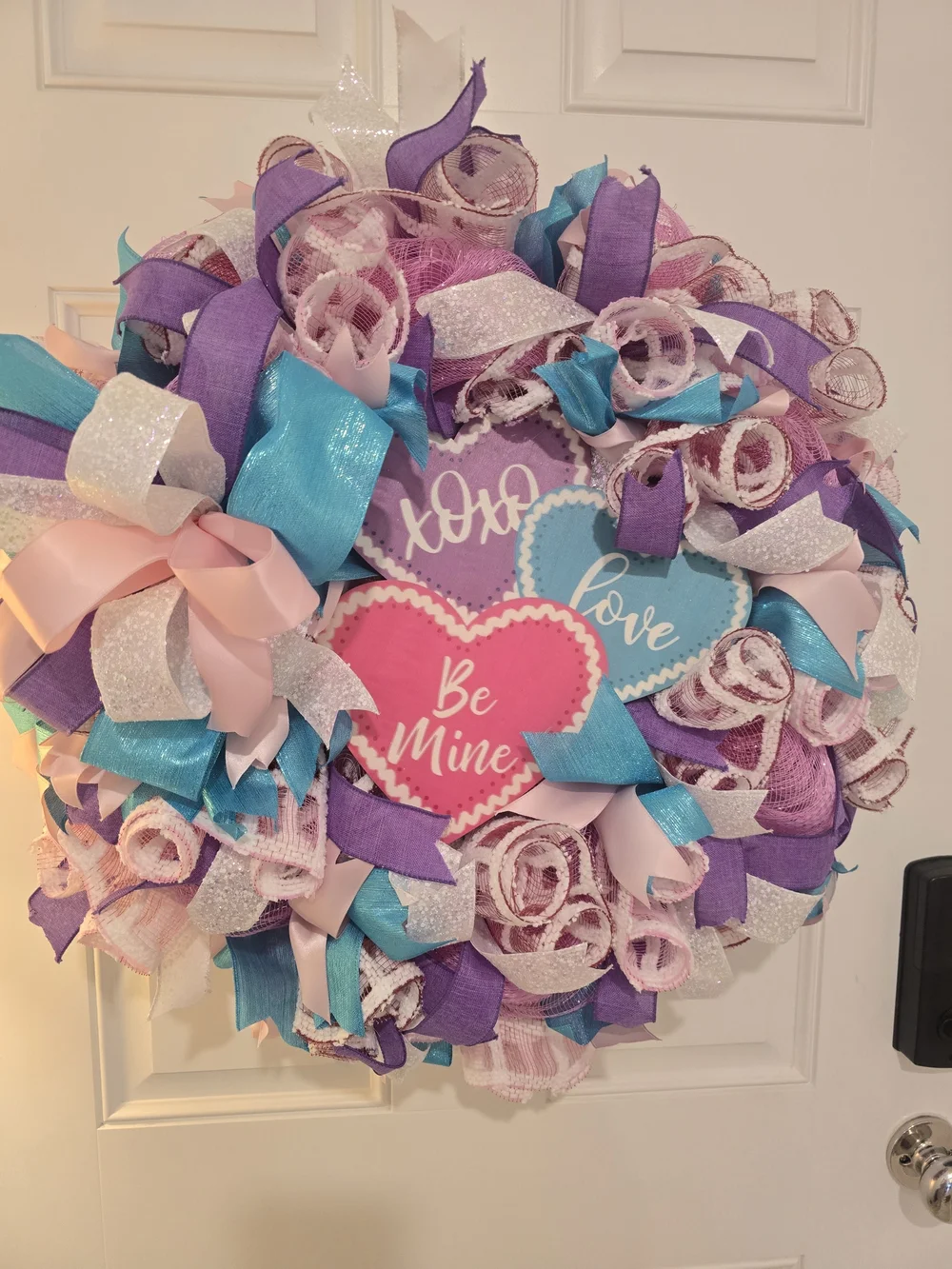 Valentine Ribbon Heart Wreath - Pink, Purple, Teal